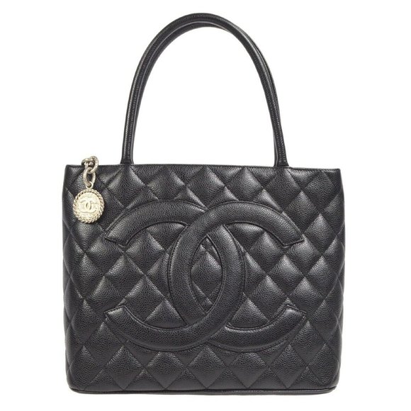 CHANEL Handbags - Chanel Medallion Quilted Hand Tote Bag Purse Black Caviar Skin